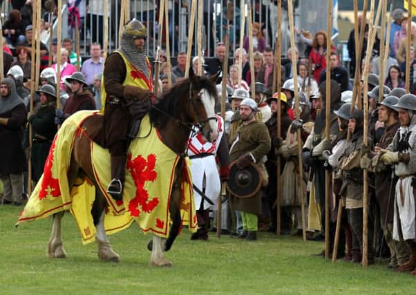 Robert The Bruce's army from The Clanranald Trust during the Battle of Bannockburn re-enactment performance at the Bannockburn Live Event in Bannockburn. Picture: PA