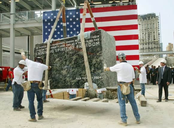 On this day in 2004 the cornerstone of the Freedom Tower was laid on the site of the World Trade Center in New York. Picture: Getty