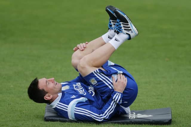 Lionel Messi in training in Vespesiano for the quarter-final against Belgium. Picture: Victor Cavano/AP