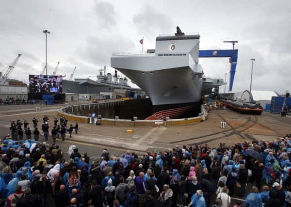 HMS Queen Elizabeth in situ at Rosyth Dockyard in Fife. Picture: PA