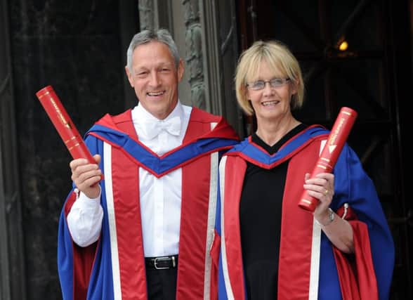 Margot and Allan Wells MBE receive Honorary Doctorates of Science from Napier Univeristy. Picture: Lisa Ferguson