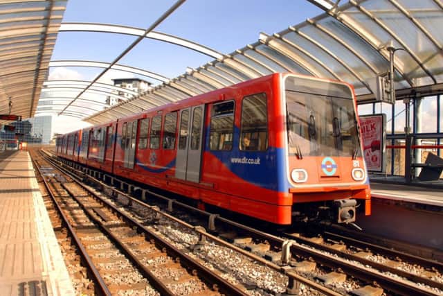 The Docklands light railway in east London. Picture: PA