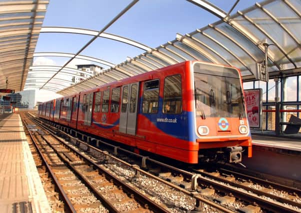 The Docklands light railway in east London. Picture: PA
