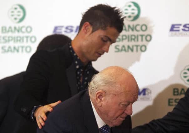 Real Madrid's honorary president Alfredo Di Stefano with Real Madrid's Cristiano Ronaldo. Picture: Reuters