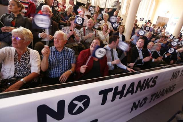 Better Together supporters mark the unveiling of the No Thanks logo in Glasgow last month. Picture: Getty