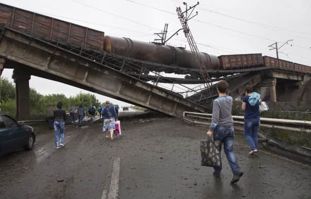 Bridges on routes to Donetsk have been damaged or destroyed by rebels aiming to slow the approaching troops. Picture: AP