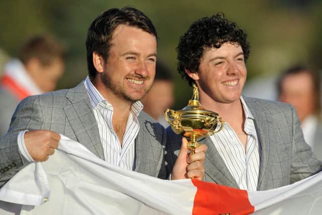 Graeme McDowell and Rory McIlroy celebrate Europe's Ryder Cup win in 2010. Picture: Ian Rutherford