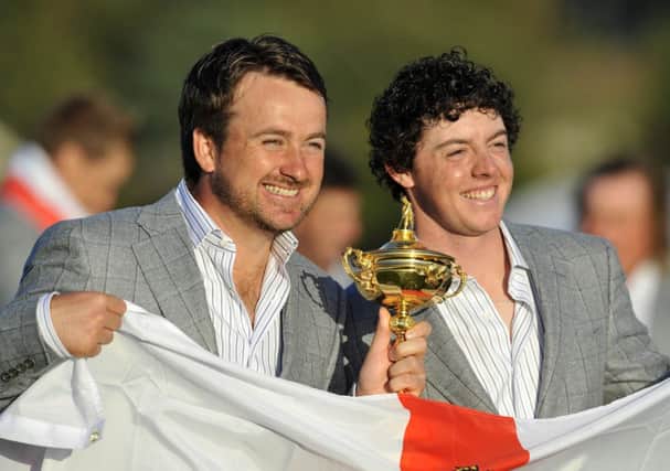 Graeme McDowell and Rory McIlroy celebrate Europe's Ryder Cup win in 2010. Picture: Ian Rutherford