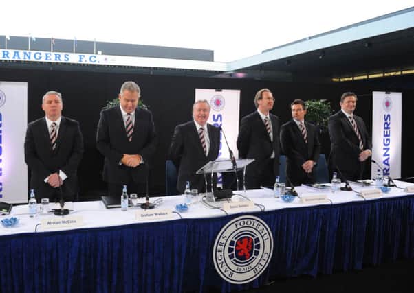Brian Stockbridge with fellow board members at the  Rangers AGM at Ibrox in December. Picture: Robert Perry