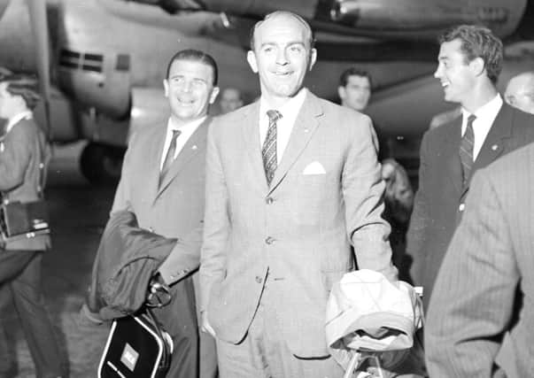 Alfredo Di Stefano with Ferenc Puskas as Real Madrid arrive in Glasgow in September 1963 to take on Rangers. Picture: TSPL