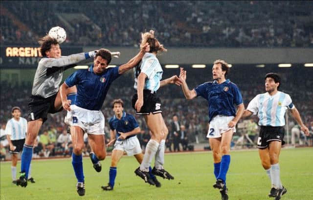 Caniggias header against Italy in the semi-final helped Argentina reach the 1990 World Cup final in Rome. Picture: AFP