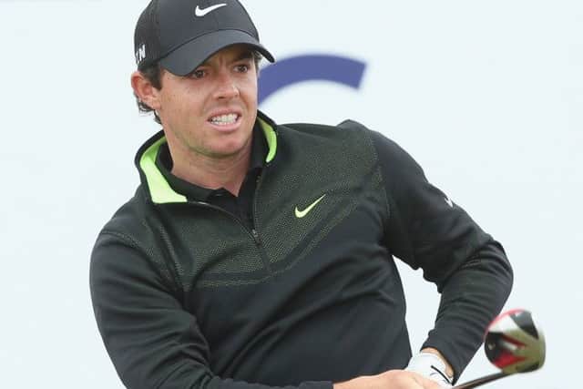 Rory McIlroy fires his tee-shot from the sixth during an opening round of 64 in the Scottish Open. Picture: Getty