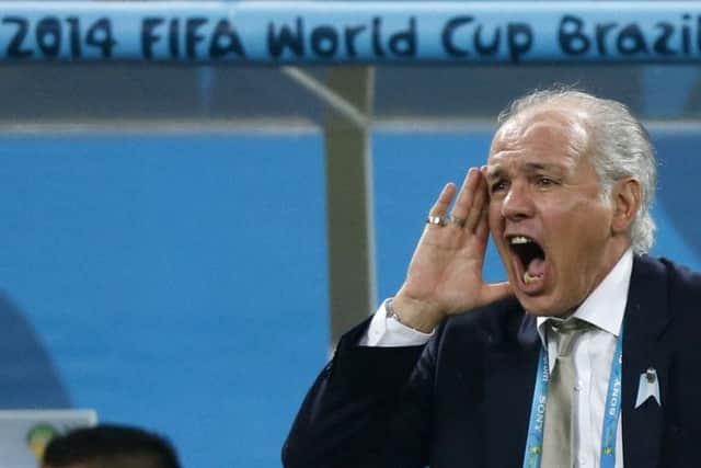 Argentina's coach Alejandro Sabella shouts instructions to his players. Picture: Reuters