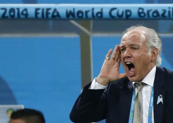 Argentina's coach Alejandro Sabella shouts instructions to his players. Picture: Reuters