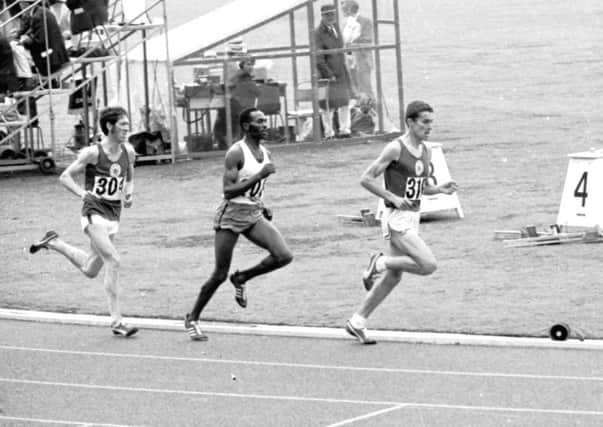 the 5000m metres race unfolds, with Stewart leading, Kip Keino second and McCafferty third. Picture: Contributed