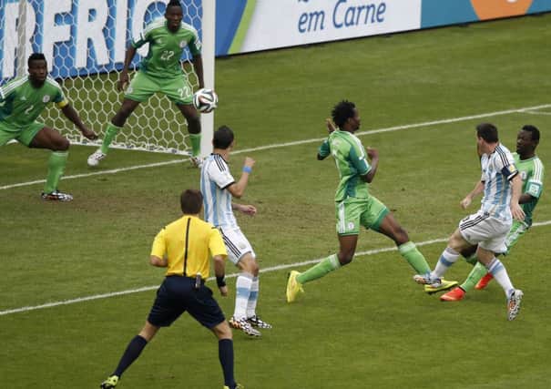 Lionel Messi may have had an unspectacular tournament but he has still scored four times, including this early strike, the first of a double against Nigeria. Photograph: Getty
