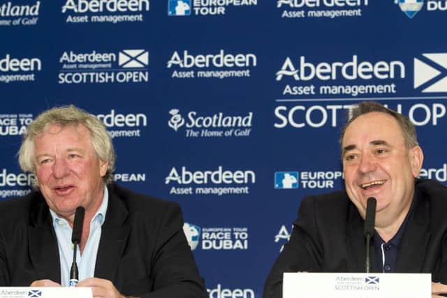 Alex Salmond joins Martin Gilbert as Gullane Golf Club is announced as the 2015 Scottish Open host. Picture: SNS