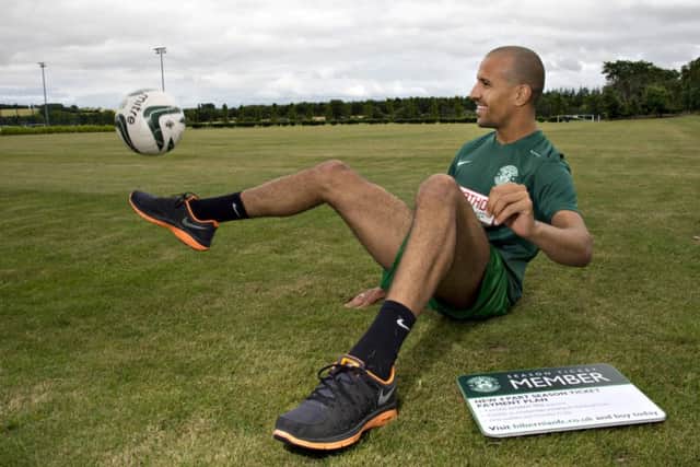 Farid El Alagui shows his skills as he is unveiled at the clubs East Mains training complex yesterday. Picture: SNS