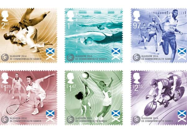 The six special stamps to mark the Glasgow 2014 Commonwealth Games, which go on sale today. Picture: PA