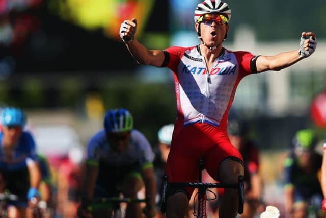 Alexander Kristoff of Norway celebrates winning stage 12. Picture: Getty