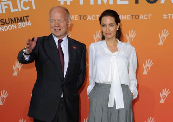 William Hague and Angelina Jolie called for an end to sexual violence as a weapon of war. His support was criticised. Picture: Getty