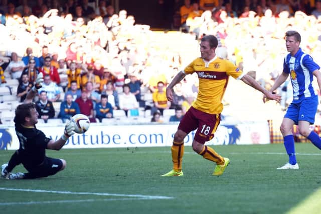 Motherwell's Josh Law scores his 2nd goal against Stjarnan. Picture: SNS