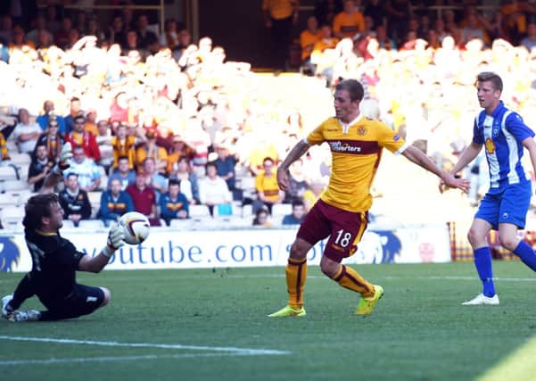 Motherwell's Josh Law scores his 2nd goal against Stjarnan. Picture: SNS