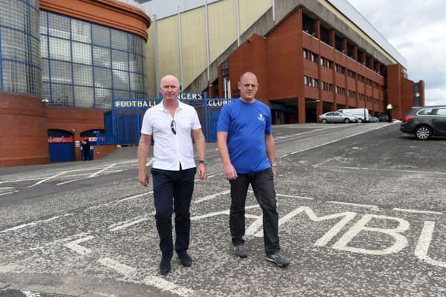 Rangers legend John Brown, left, and Craig Houston of Sons of Struth promote a march to Ibrox. Picture: SNS