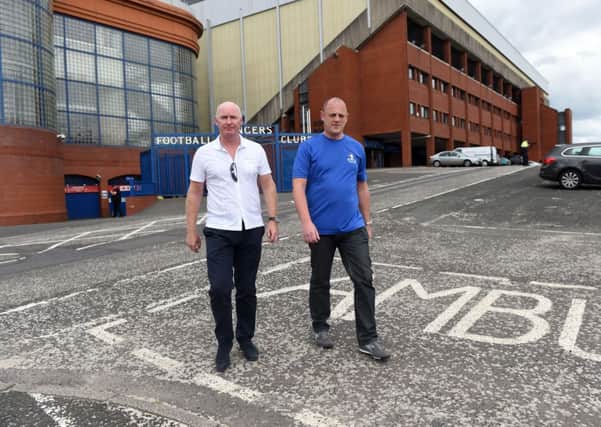 Rangers legend John Brown, left, and Craig Houston of Sons of Struth promote a march to Ibrox. Picture: SNS