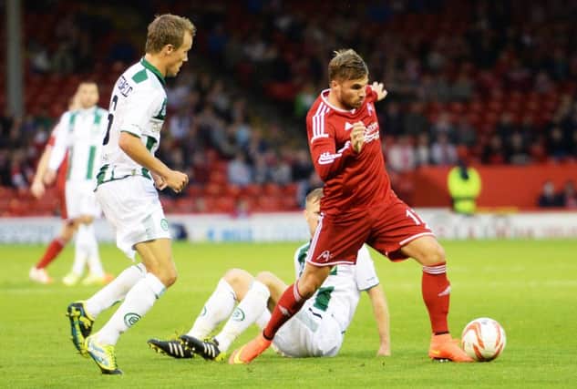 David Goodwillie makes his debut for Aberdeen against Groningen. Picture: SNS