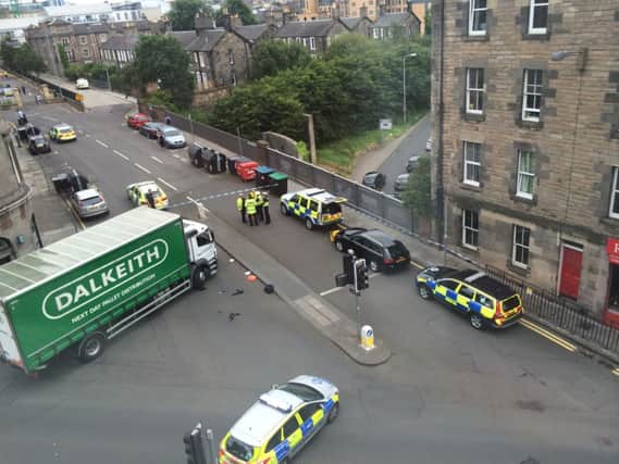 The aftermath of the incident, at the junction of Gardener's Crescent and Morrison Street. Picture: Contributed