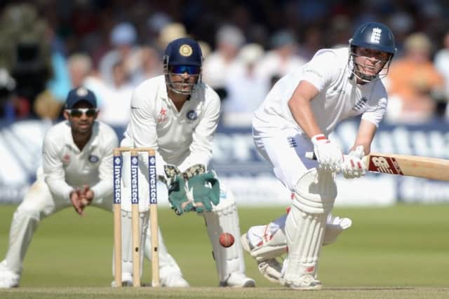 Gary Ballance punishes the Indian attack on his way to a  superb century at Lord's. Picture: Getty