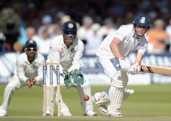 Gary Ballance punishes the Indian attack on his way to a  superb century at Lord's. Picture: Getty