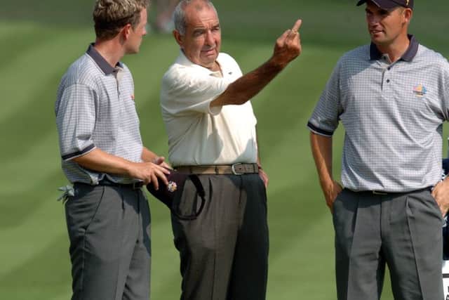 Bob Torrance advises Luke Donald, left, and Padraig Harrington  whom he coached  at the 2004 Ryder Cup.  Picture: Ian Rutherford