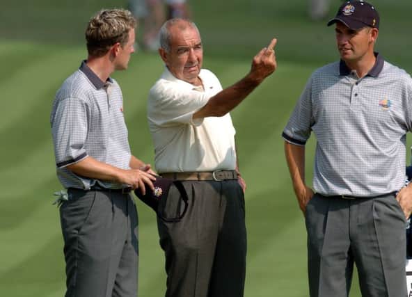 Bob Torrance advises Luke Donald, left, and Padraig Harrington  whom he coached  at the 2004 Ryder Cup.  Picture: Ian Rutherford