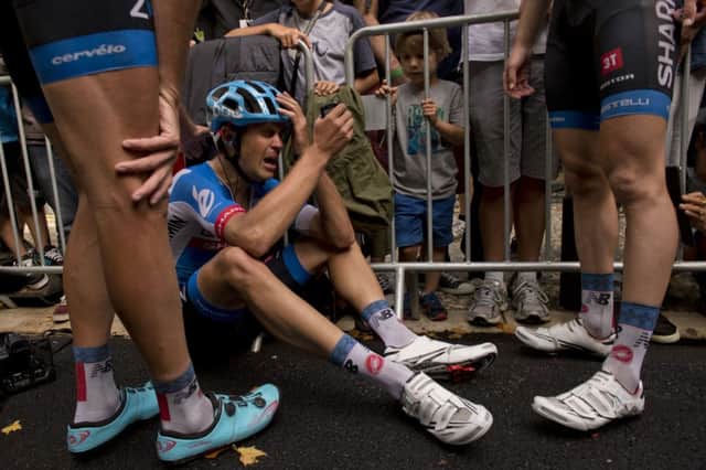 Jack Bauer was inconsolable after his boyhood dream of a Tour de France stage win was snatched away. Picture: AFP/Getty