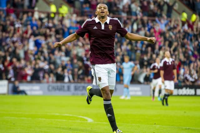 Osman Sow celebrates equalising against Manchester City. Picture: SNS