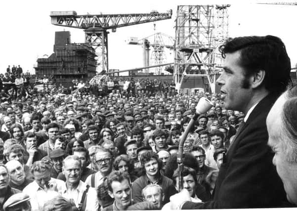 Jimmy Reid addresses workers during the dispute in 1971. Picture: TSPL