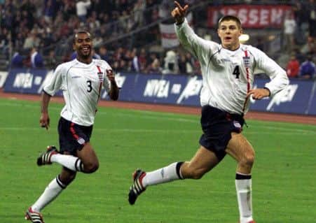 Steven Gerrards England career featured the high of scoring in a 5-1 win over Germany. Picture: PA
