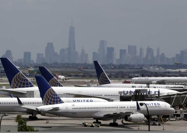 United Airlines jets parked on the tarmac at Newark Liberty International Airport earlier this week. Picture: AP