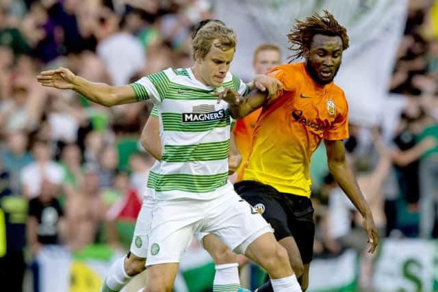 Teemu Pukki battles for the ball during Tuesday's clash with KR. Picture: SNS