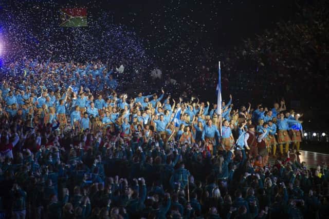 Team Scotland arrive at the opening ceremony. Picture: Jane Barlow