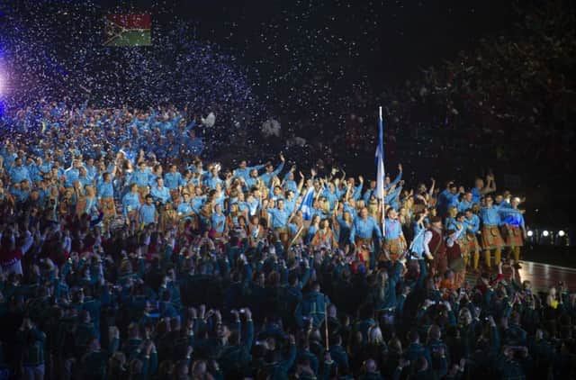 Team Scotland arrive at the opening ceremony. Picture: Jane Barlow