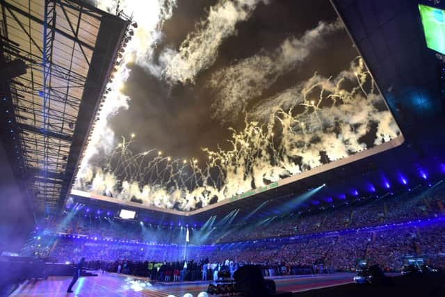 Fireworks burst in the Glasgow sky over Celtic Park. Picture: SNS