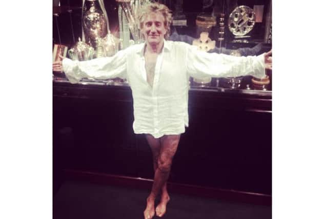 Rod Stewart tweeted this photo of himself in the Celtic trophy room - without trousers. Picture: Twitter