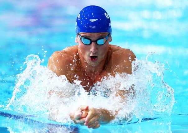 Michael Jamieson competes in the Men's 200m Breaststroke Heat 3 at Tollcross International Swimming Centre. Picture: Getty
