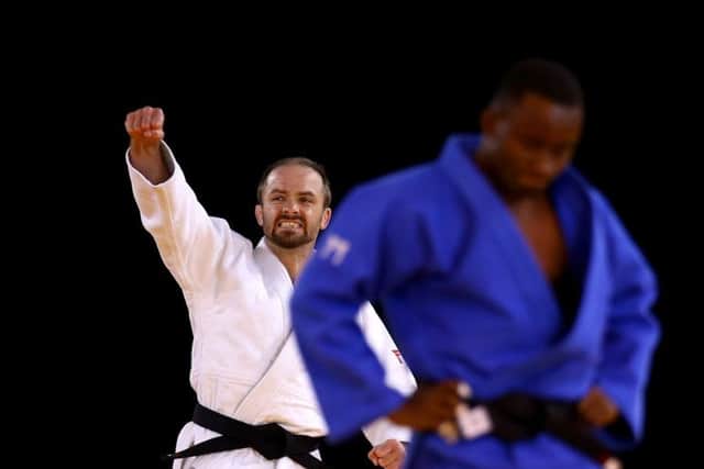 John Buchanan of Scotland celebrates beating Dominic Agudoo of Ghana in the Men's Judo 60kg repecharge. Picture: Getty