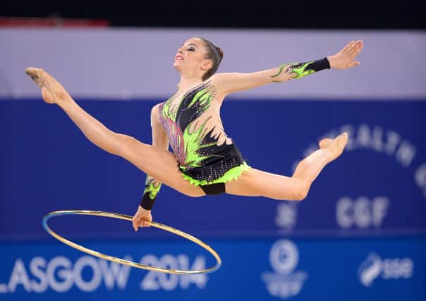 Wales' Laura Halford competes in the Rhythmic Gymnastics Team Final and Individual Qualification. Picture: PA