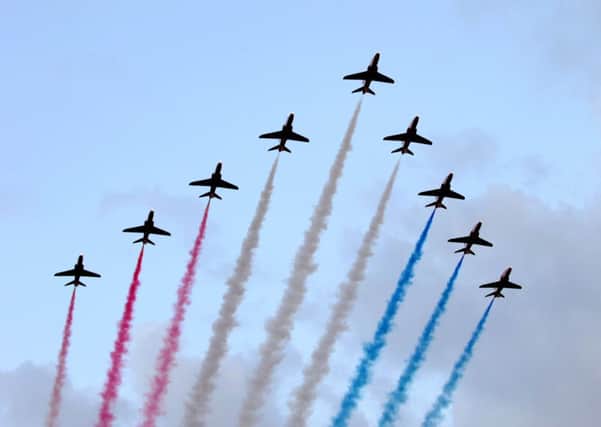The Red Arrows Fly over the River Clyde to celebrate the opening of Glasgow 2014. Picture: Lisa Ferguson