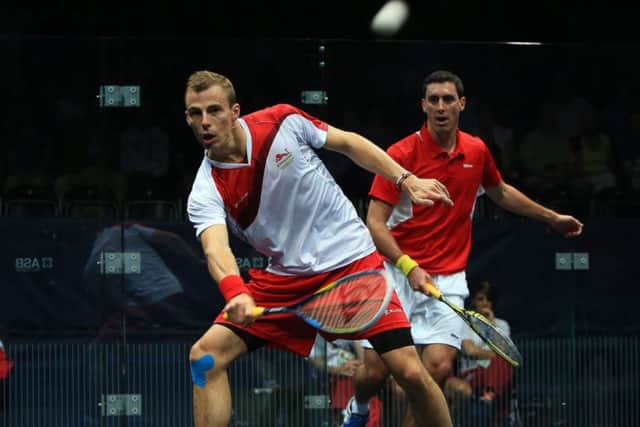 England's Nick Matthew in action against Mauritius' Xavier Koenig at Scotstoun Sports Campus. Picture: PA